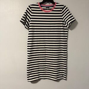 Joules Liberty Striped T Shirt Dress Navy White Pink Collar 100% Cotton Size 10